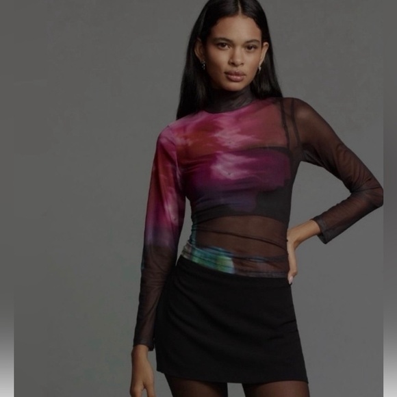 NWT! By Anthropologie Mesh Turtleneck Top - Size XXS 💎 - Picture 1 of 4